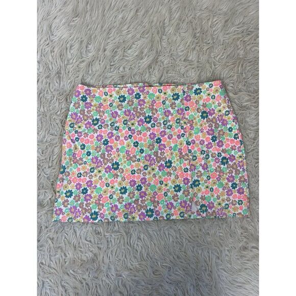 WILD FABLE Multi Color Floral Denim Jean Mini Skirt Plus Size 18 Stretch Summer - Picture 1 of 10